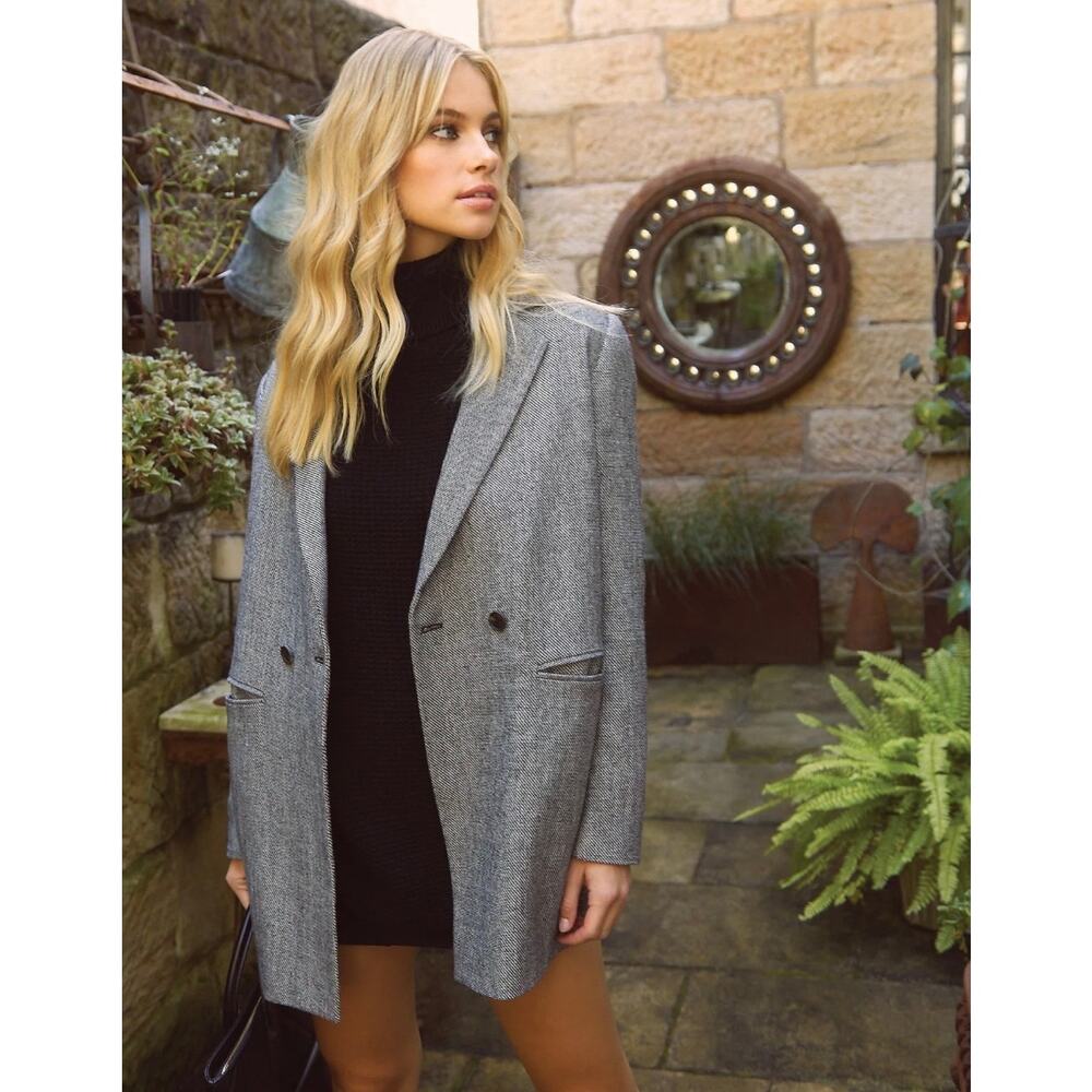 Belle & Bloom Kensington Oversized Wool Double Breasted Blazer Jacket Gray Small